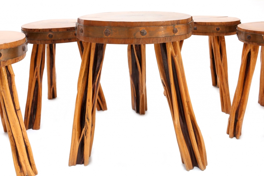 French Wooden Wabi Sabi Stools - 1960s