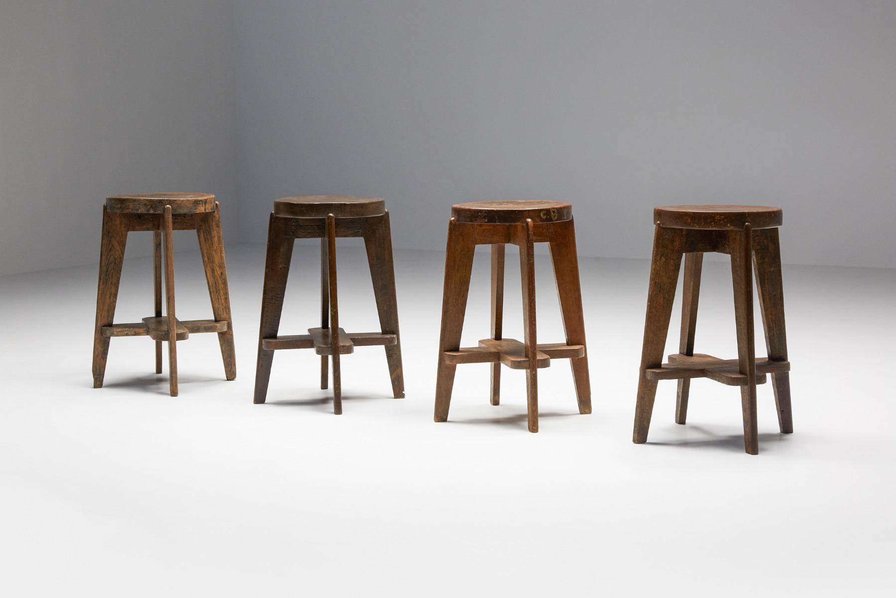 Set of Chandigarh Stools 'CB' by Pierre Jeanneret - 1965
