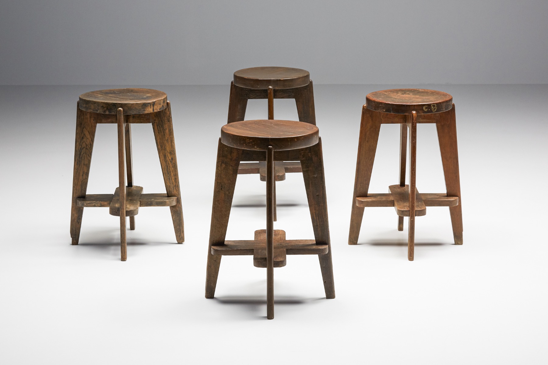 Set of Chandigarh Stools 'CB' by Pierre Jeanneret - 1965