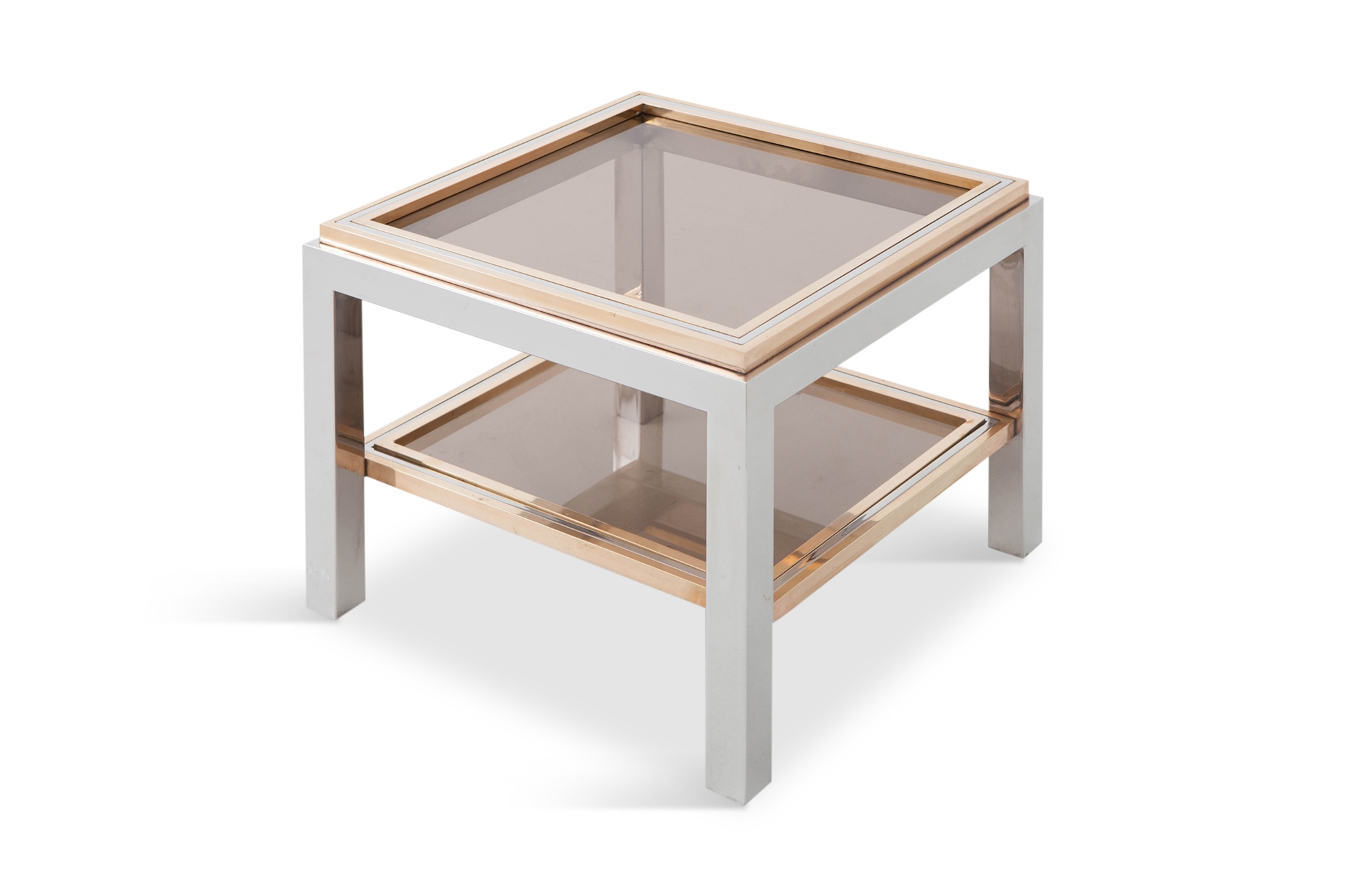Willy Rizzo Square Side Table in Brass, Chrome and Glass - 1970s