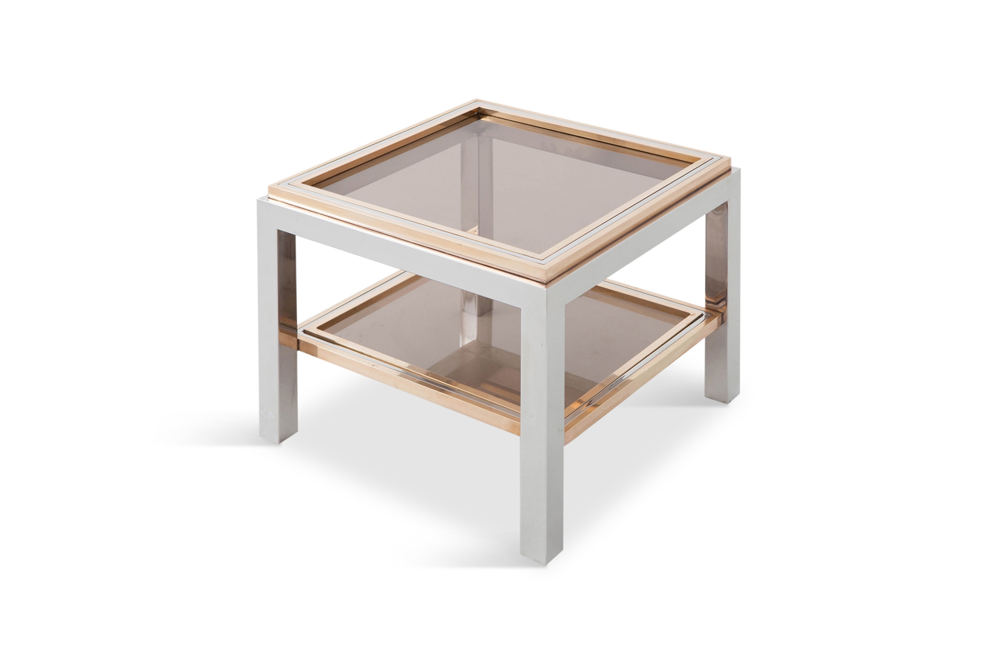 Willy Rizzo Square Side Table in Brass, Chrome and Glass - 1970s