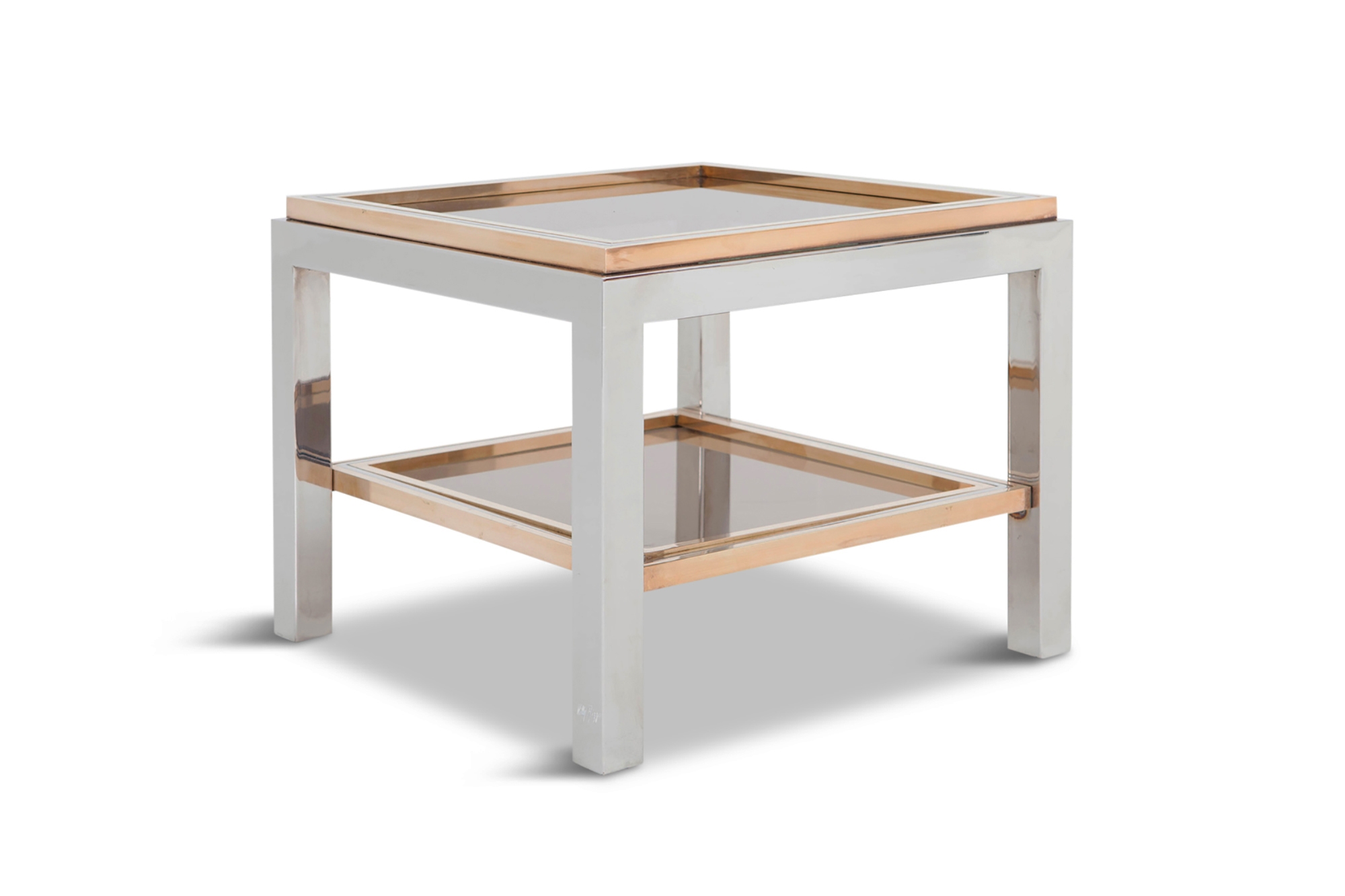 Willy Rizzo Square Side Table in Brass, Chrome and Glass - 1970s