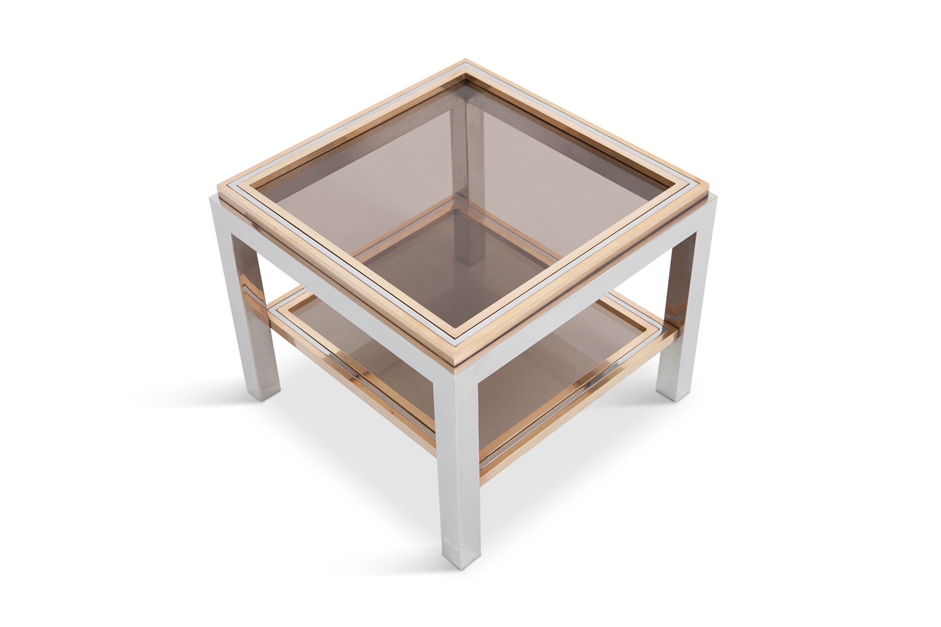 Willy Rizzo Square Side Table in Brass, Chrome and Glass - 1970s