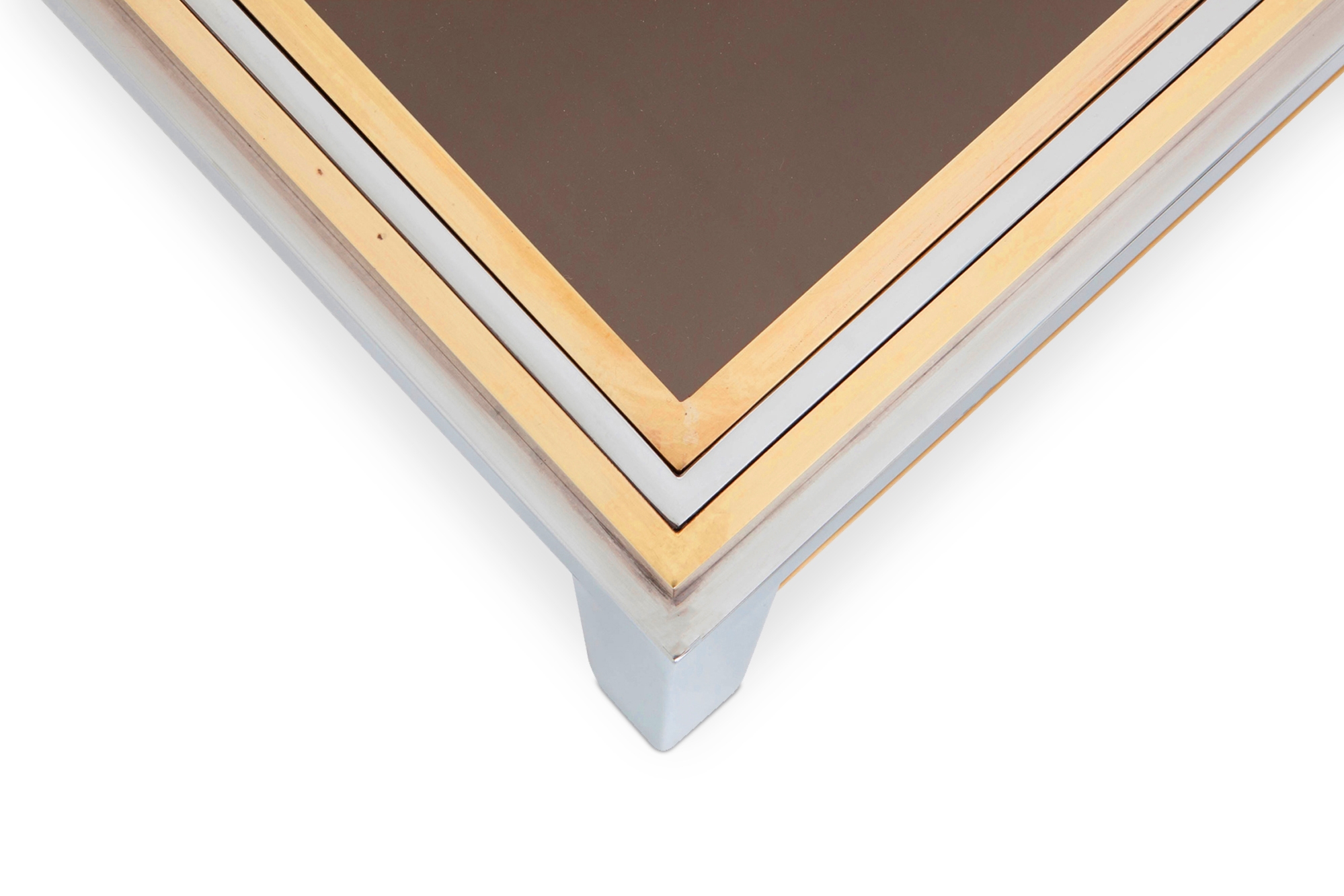 Willy Rizzo Square Side Table in Brass, Chrome and Glass - 1970s