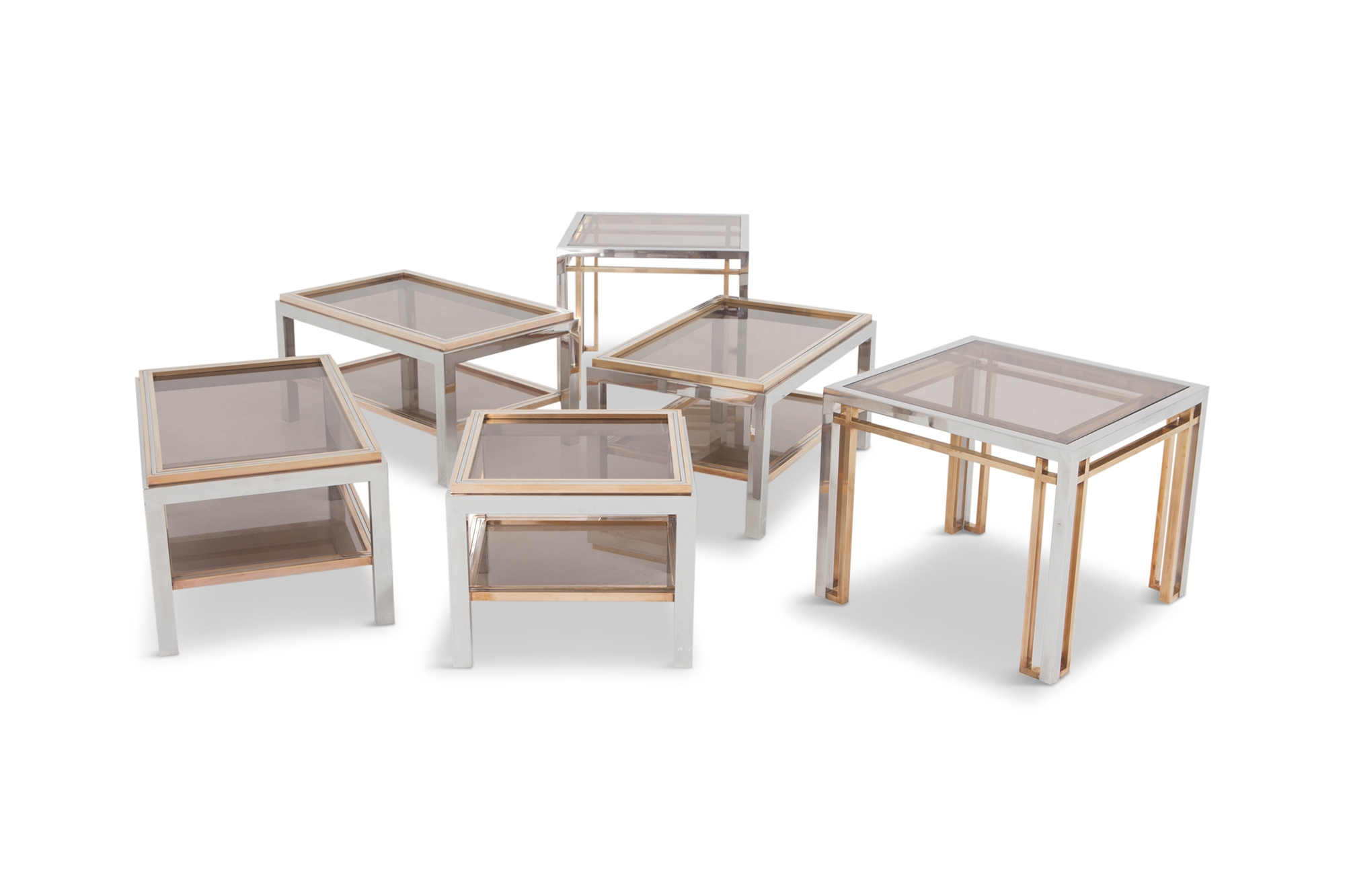Willy Rizzo Square Side Table in Brass, Chrome and Glass - 1970s
