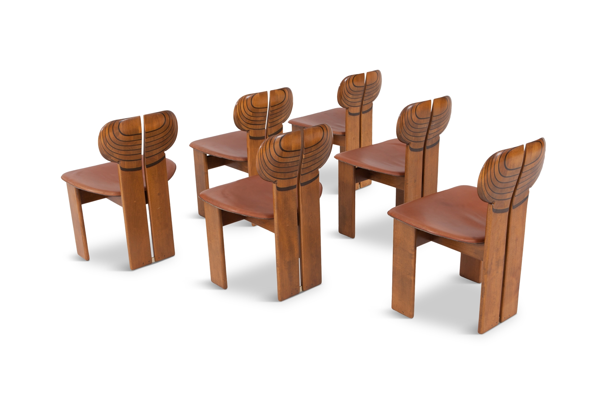 Afra and Tobia Scarpa Africa Chairs With Cognac Leather Seating - 1975