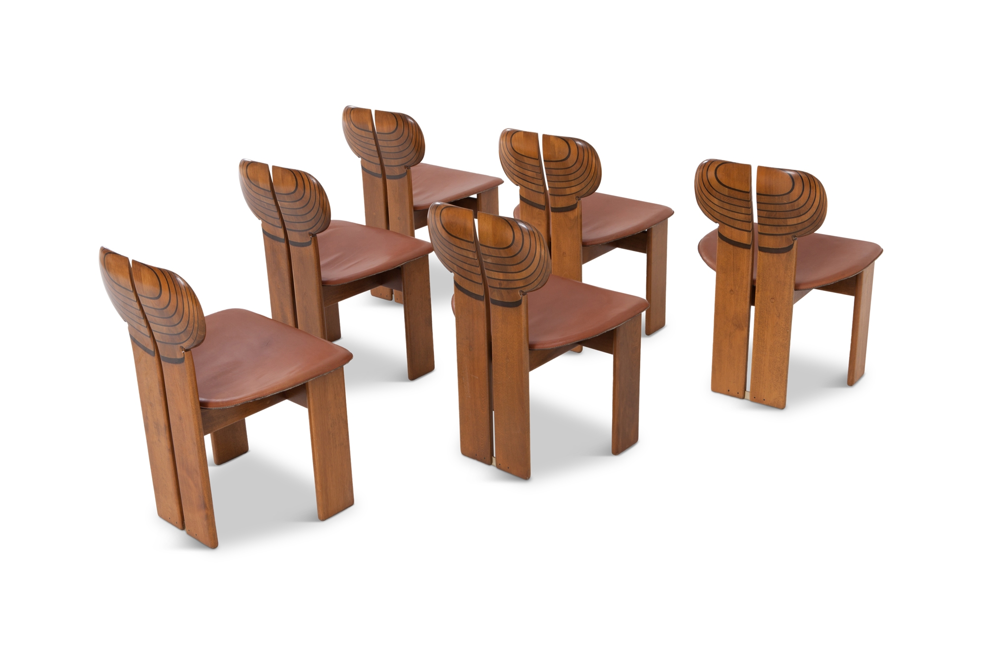 Afra and Tobia Scarpa Africa Chairs With Cognac Leather Seating - 1975