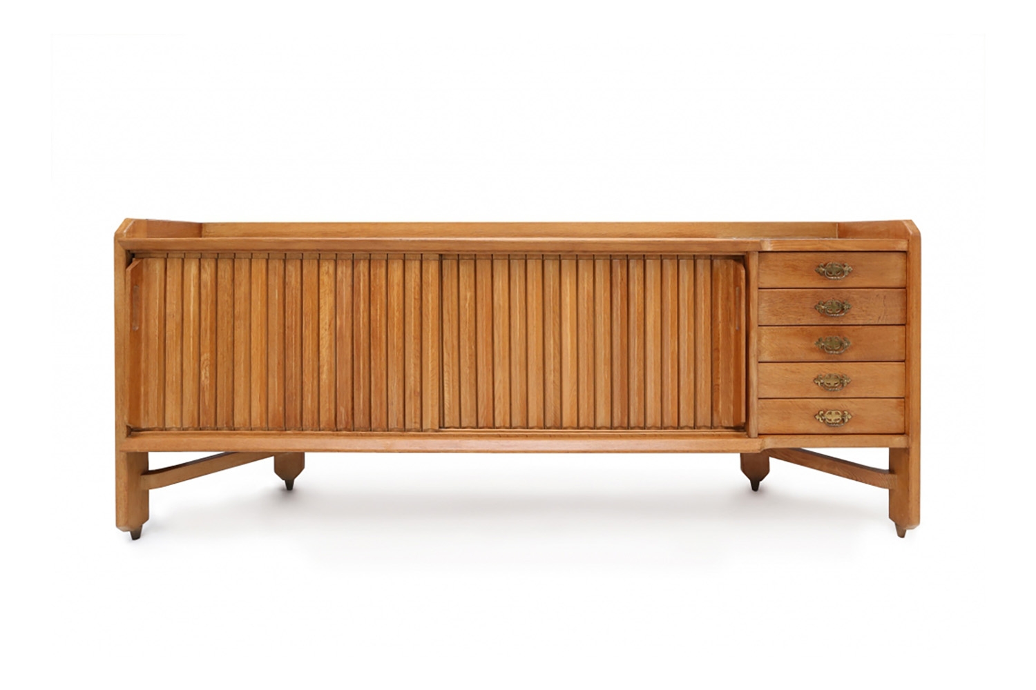 Oak Credenza With Ceramic Inlay, Guillaume Et Chambron - 1960s