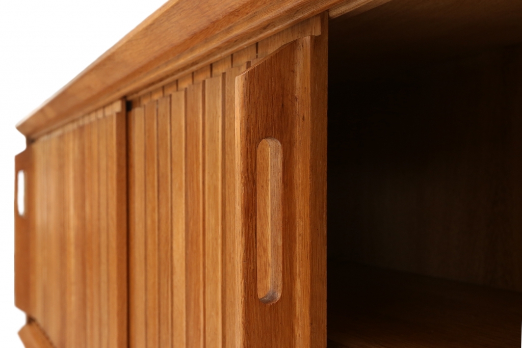 Oak Credenza With Ceramic Inlay, Guillaume Et Chambron - 1960s