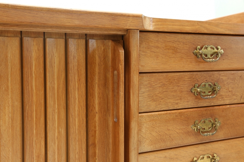 Oak Credenza With Ceramic Inlay, Guillaume Et Chambron - 1960s