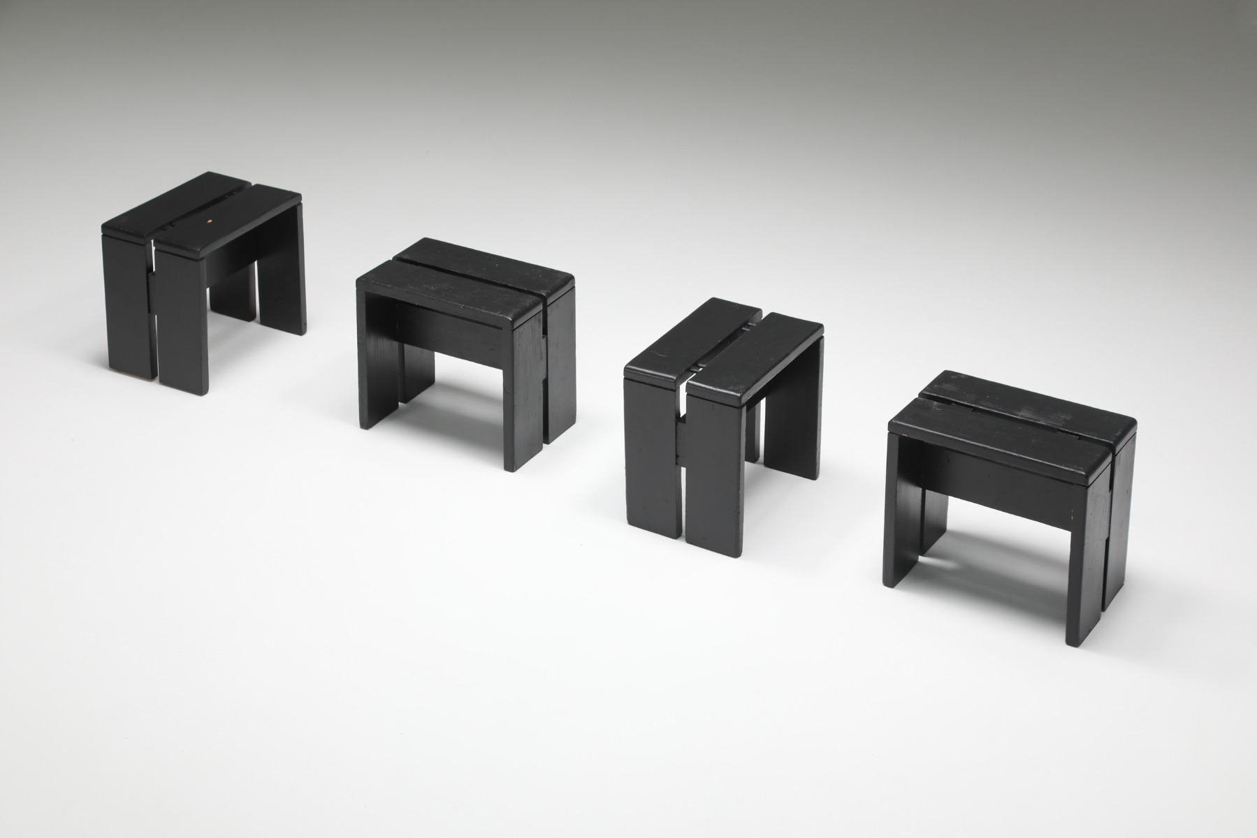 Charlotte Perriand Les Arcs Black Stools Set - 1960's