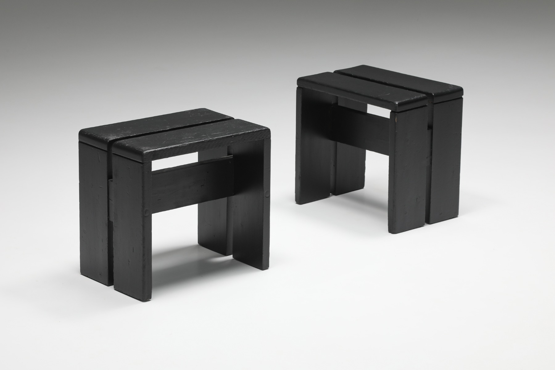 Charlotte Perriand Les Arcs Black Stools Set - 1960's