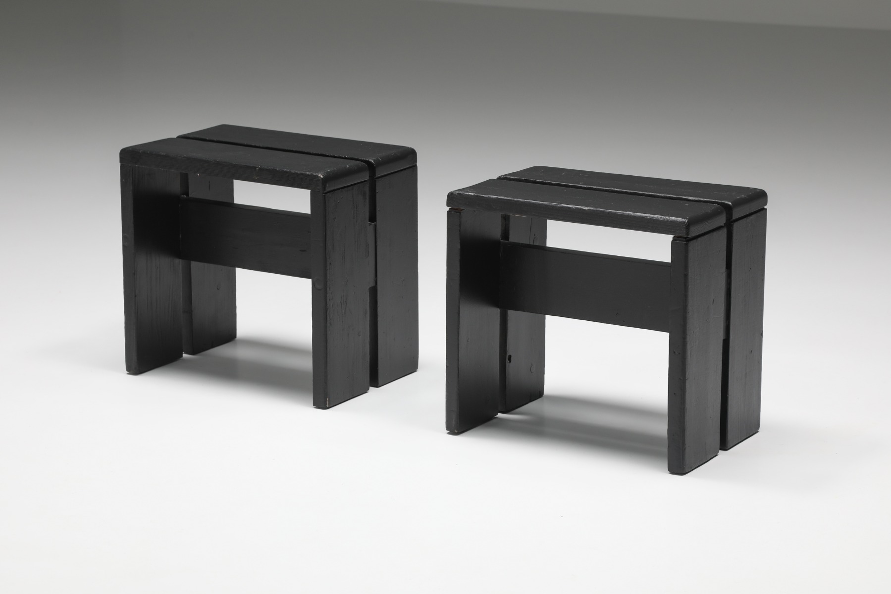 Charlotte Perriand Les Arcs Black Stools Set - 1960's