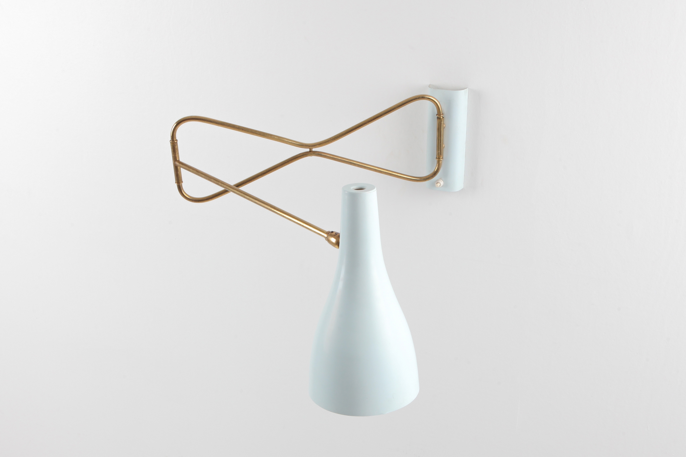 Italian Wall Sconce In Baby Blue & Brass - 1950s