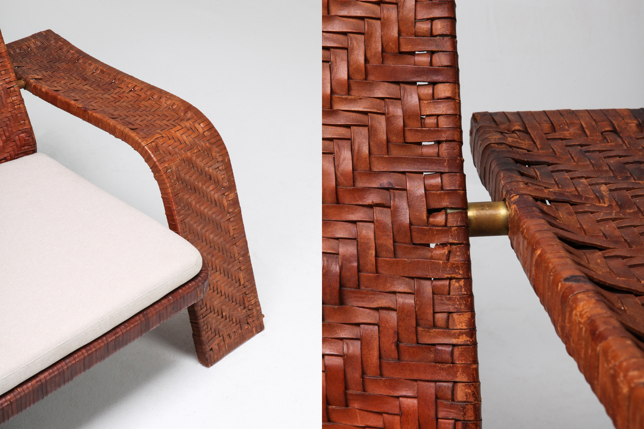 Post-modern Lounge Chair In Woven Leather by Marzio Cecchi - 1970s