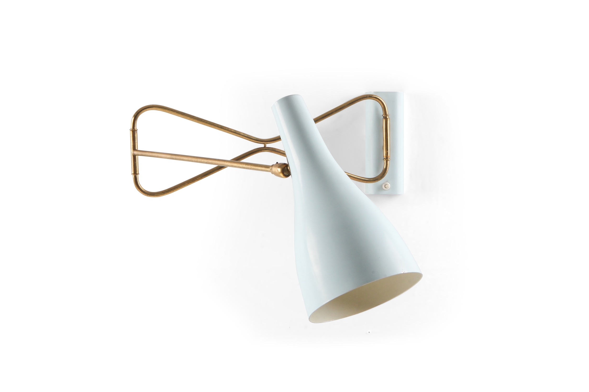 Italian Wall Sconce In Baby Blue & Brass - 1950s
