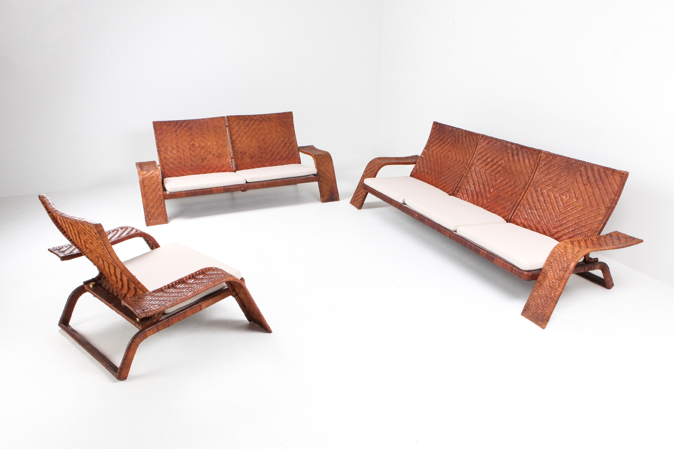 Post-modern Lounge Chair In Woven Leather by Marzio Cecchi - 1970s