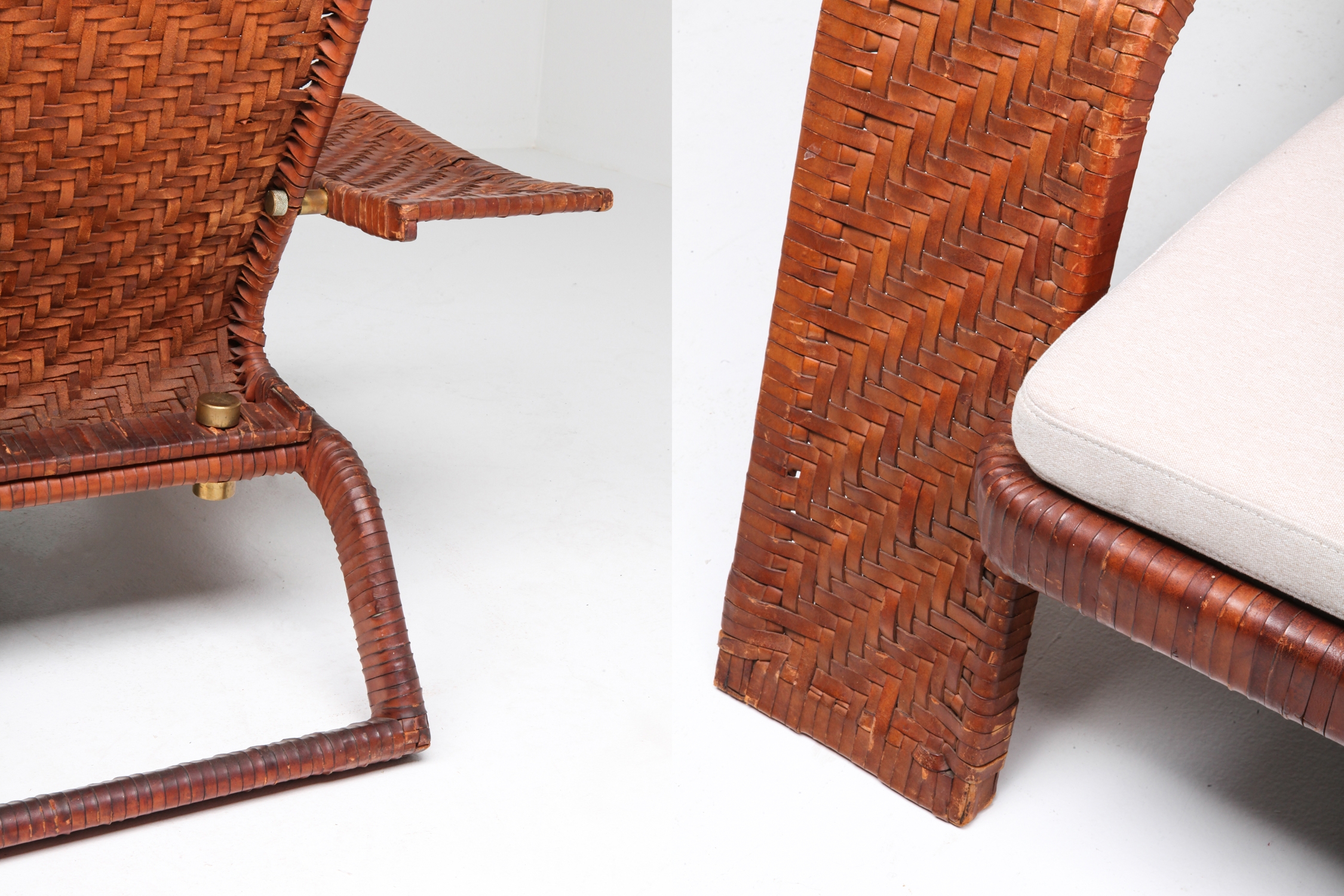 Post-modern Lounge Chair In Woven Leather by Marzio Cecchi - 1970s