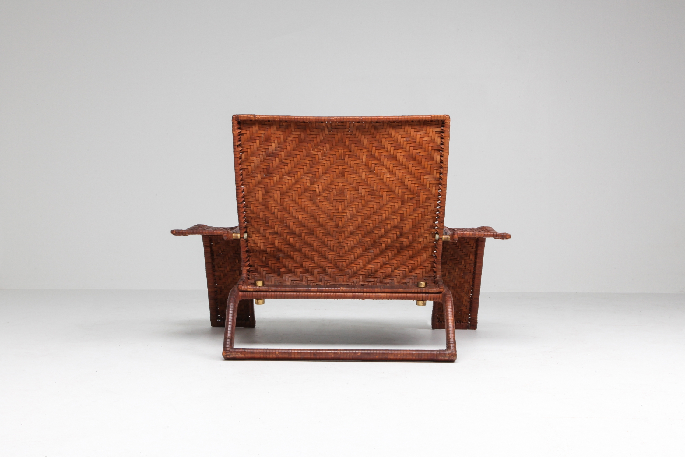 Post-modern Lounge Chair In Woven Leather by Marzio Cecchi - 1970s