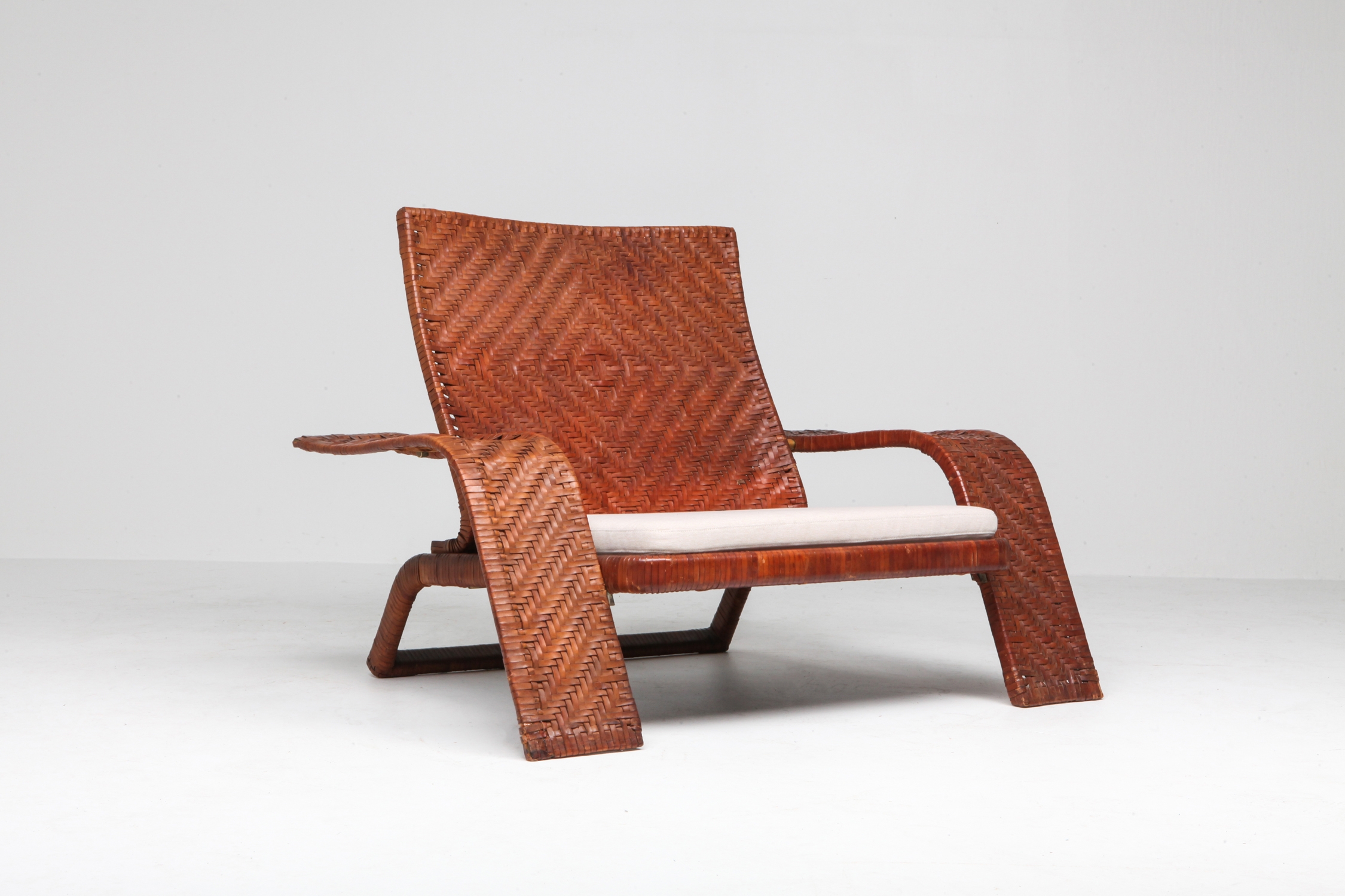 Post-modern Lounge Chair In Woven Leather by Marzio Cecchi - 1970s