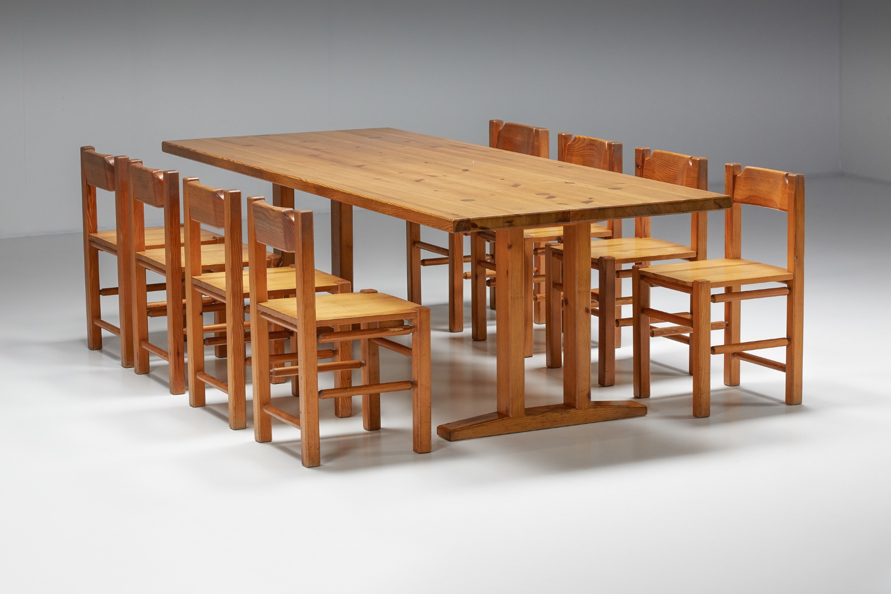 Set Of Charlotte Perriand Inspired Pine Dining Chairs - 1960's