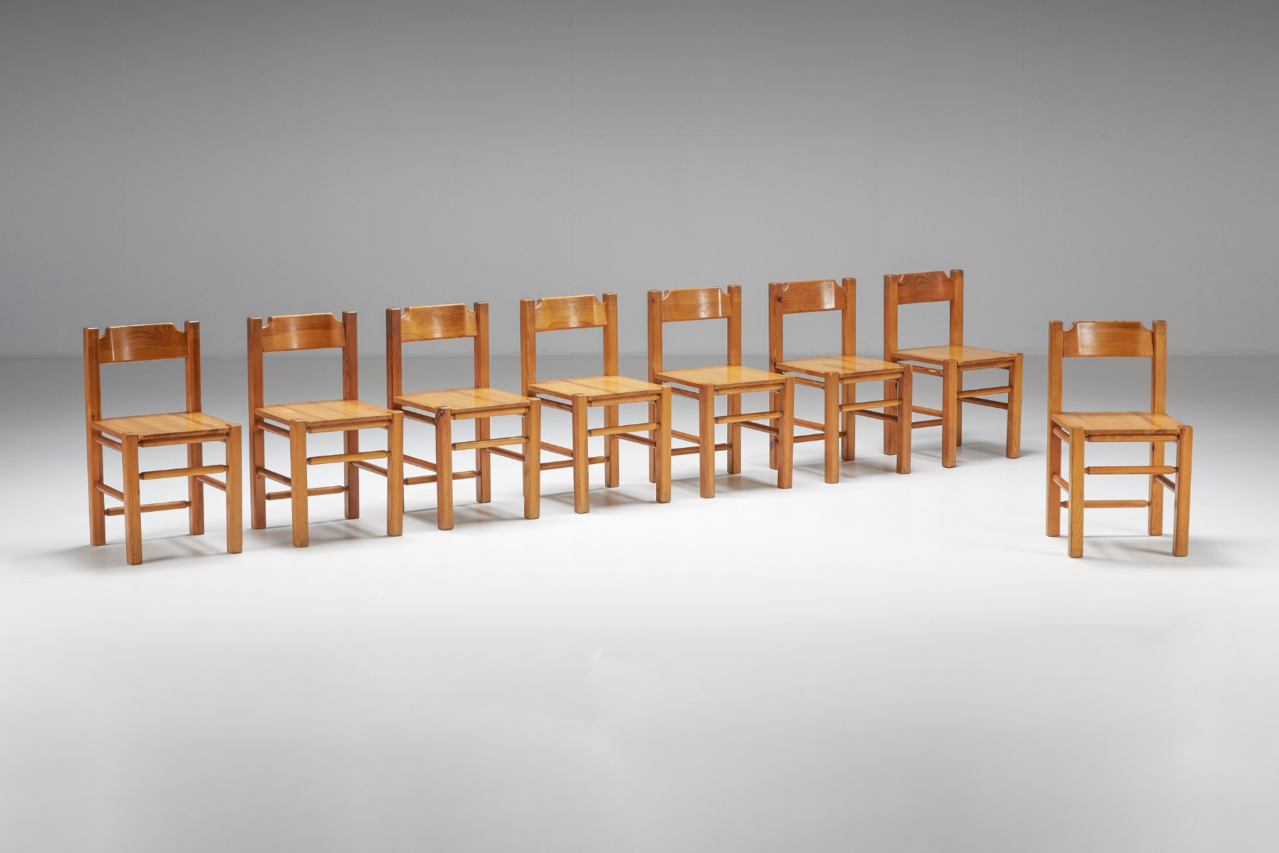 Set Of Charlotte Perriand Inspired Pine Dining Chairs - 1960's