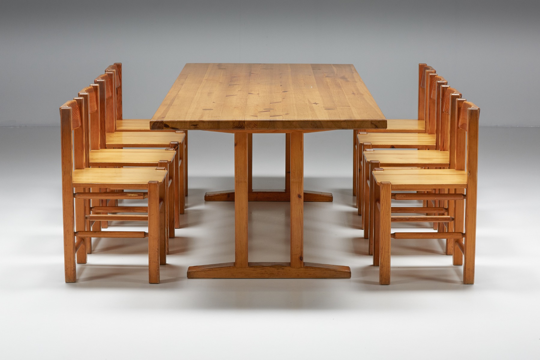 Set Of Charlotte Perriand Inspired Pine Dining Chairs - 1960's