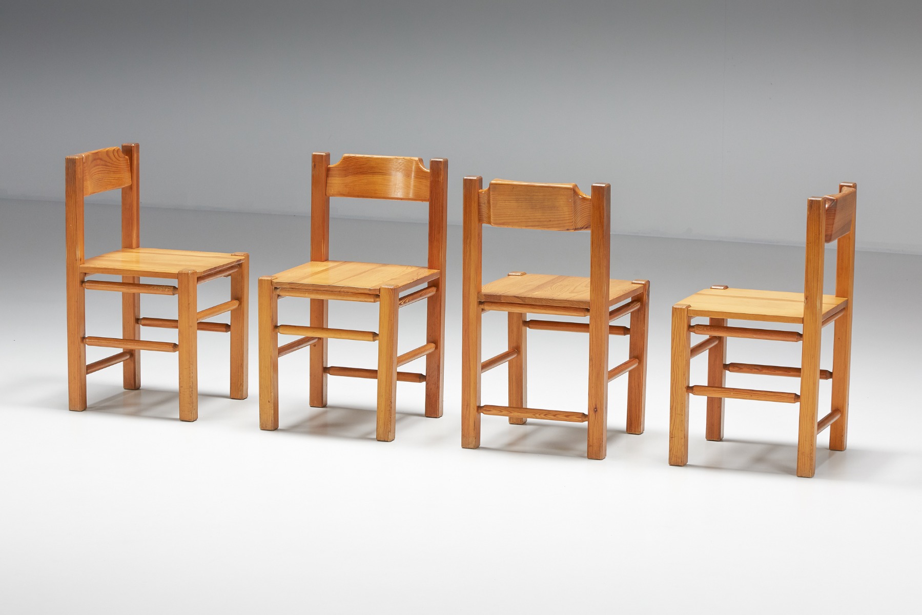 Set Of Charlotte Perriand Inspired Pine Dining Chairs - 1960's