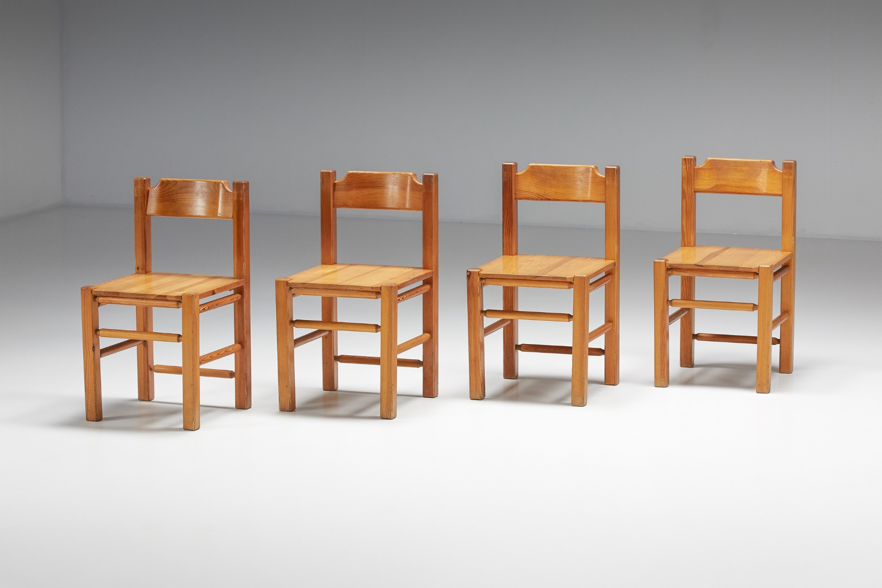 Set Of Charlotte Perriand Inspired Pine Dining Chairs - 1960's