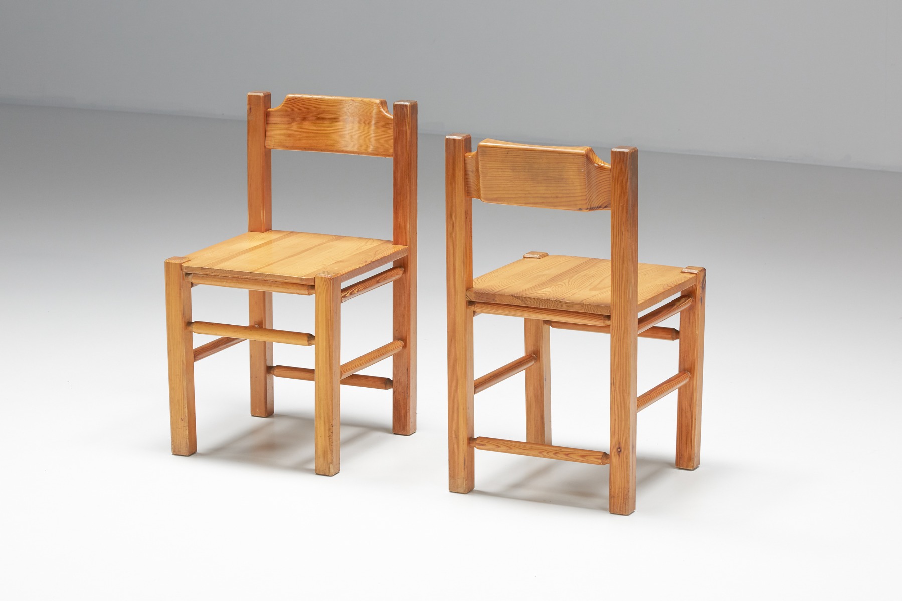 Set Of Charlotte Perriand Inspired Pine Dining Chairs - 1960's