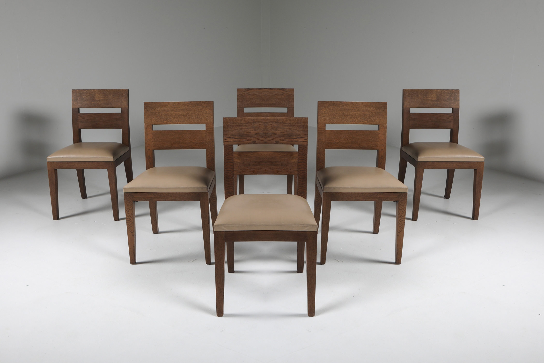 Liaigre Dining Chairs set of six in Stained Oak and Leather - 1999