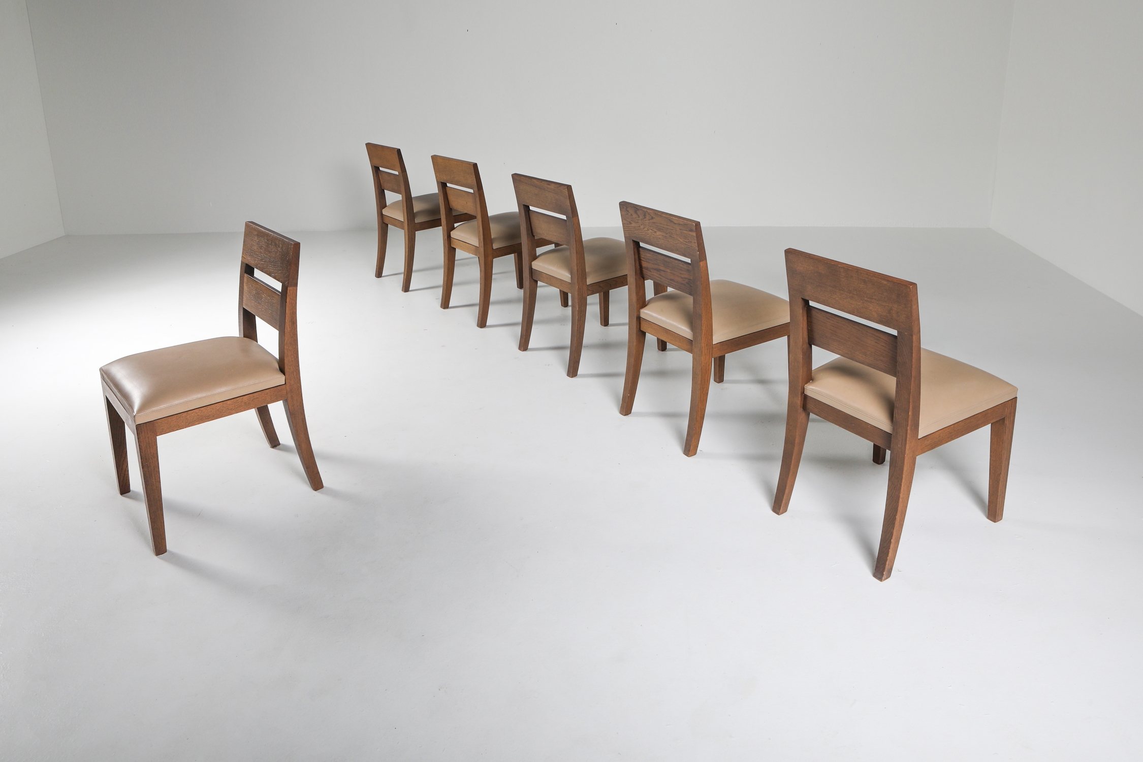 Liaigre Dining Chairs set of six in Stained Oak and Leather - 1999