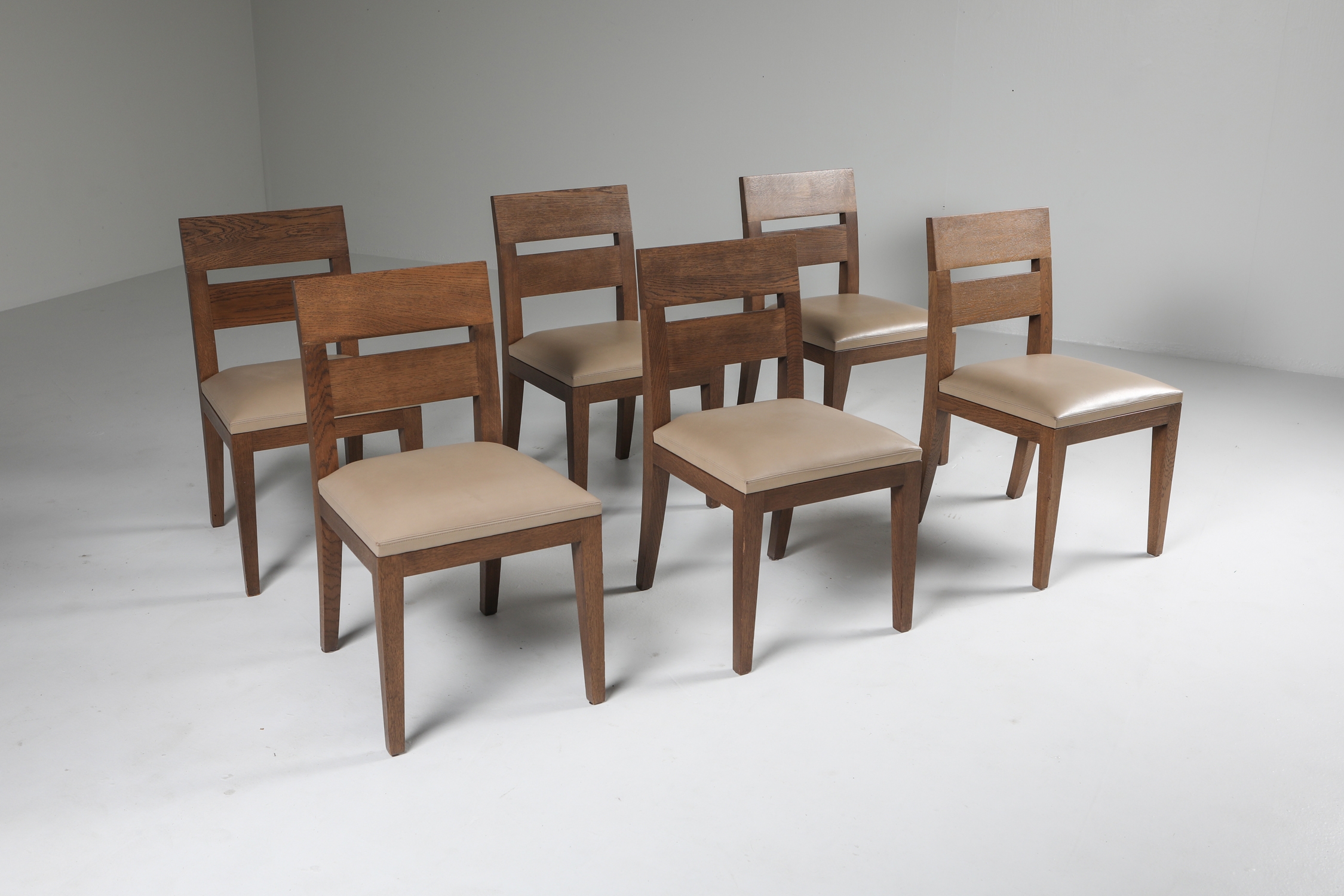 Liaigre Dining Chairs set of six in Stained Oak and Leather - 1999