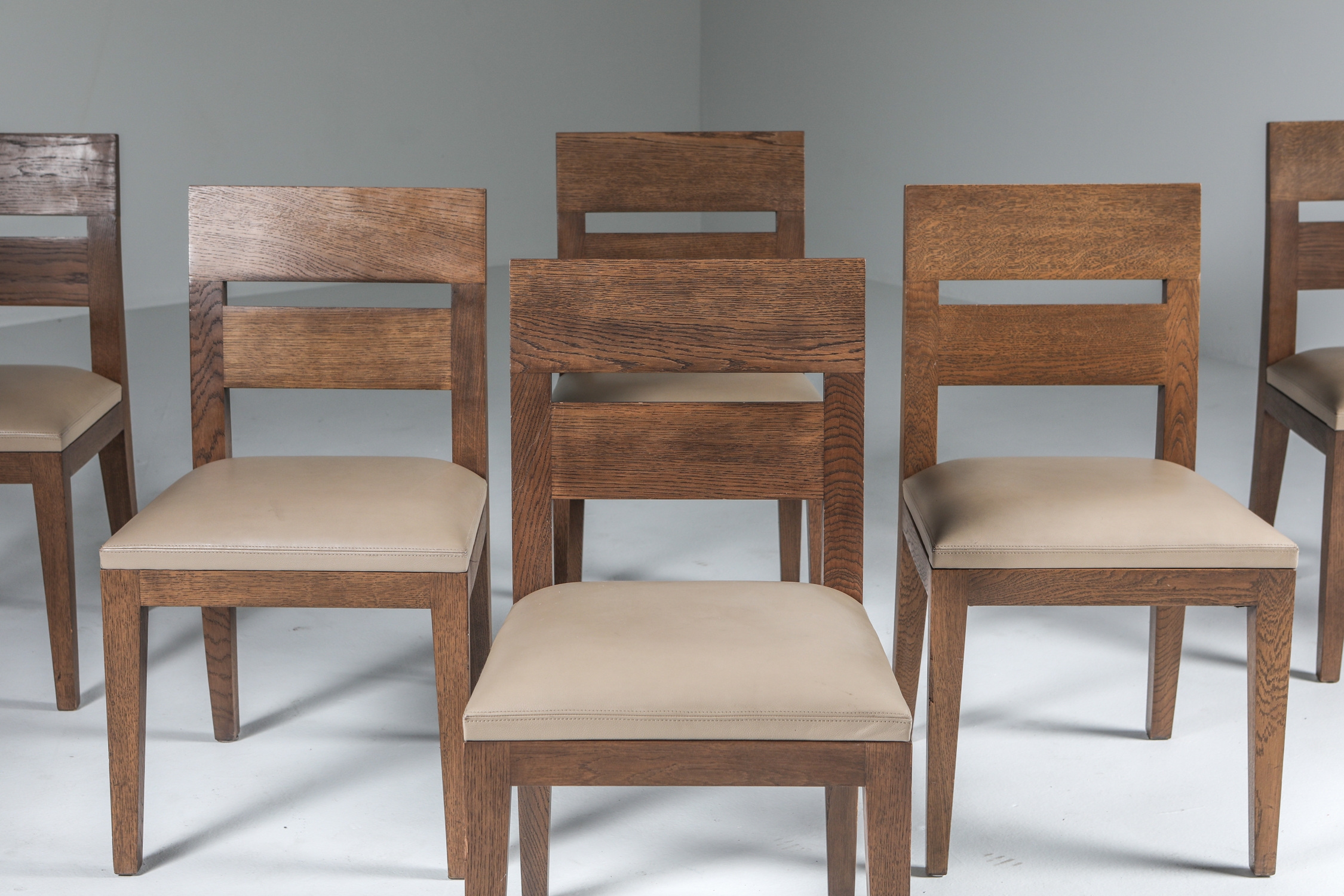 Liaigre Dining Chairs set of six in Stained Oak and Leather - 1999
