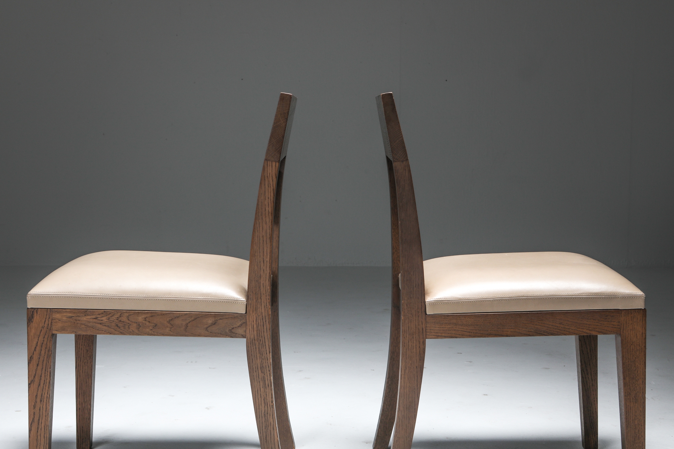 Liaigre Dining Chairs set of six in Stained Oak and Leather - 1999