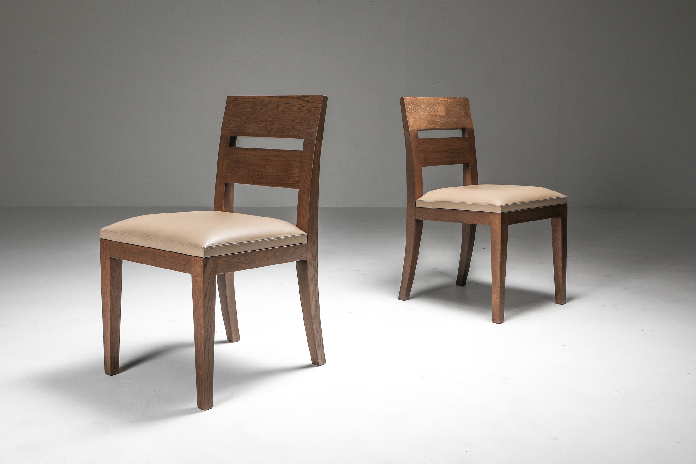 Liaigre Dining Chairs set of six in Stained Oak and Leather - 1999