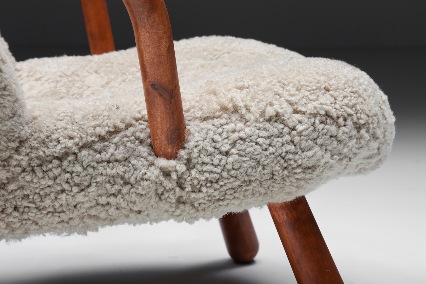 Clam Chair in Sheepskin by Philip Arctander - 1944