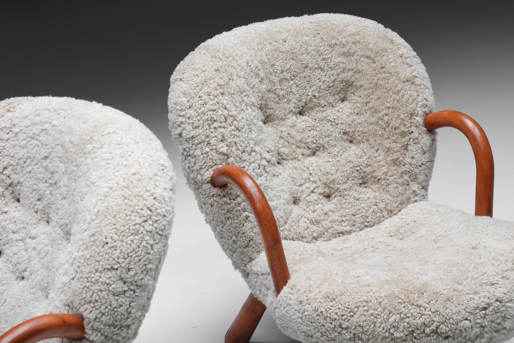 Clam Chair in Sheepskin by Philip Arctander - 1944