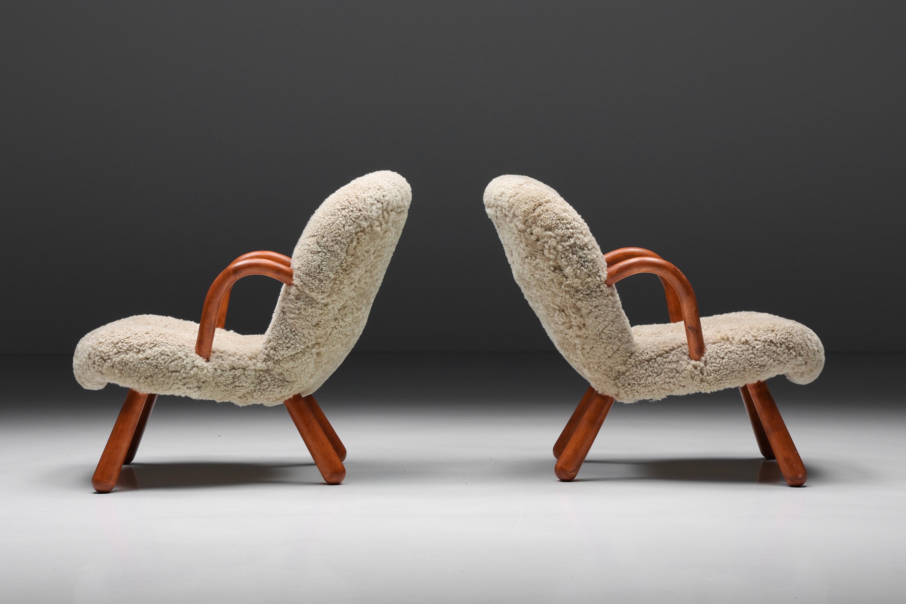 Clam Chair in Sheepskin by Philip Arctander - 1944