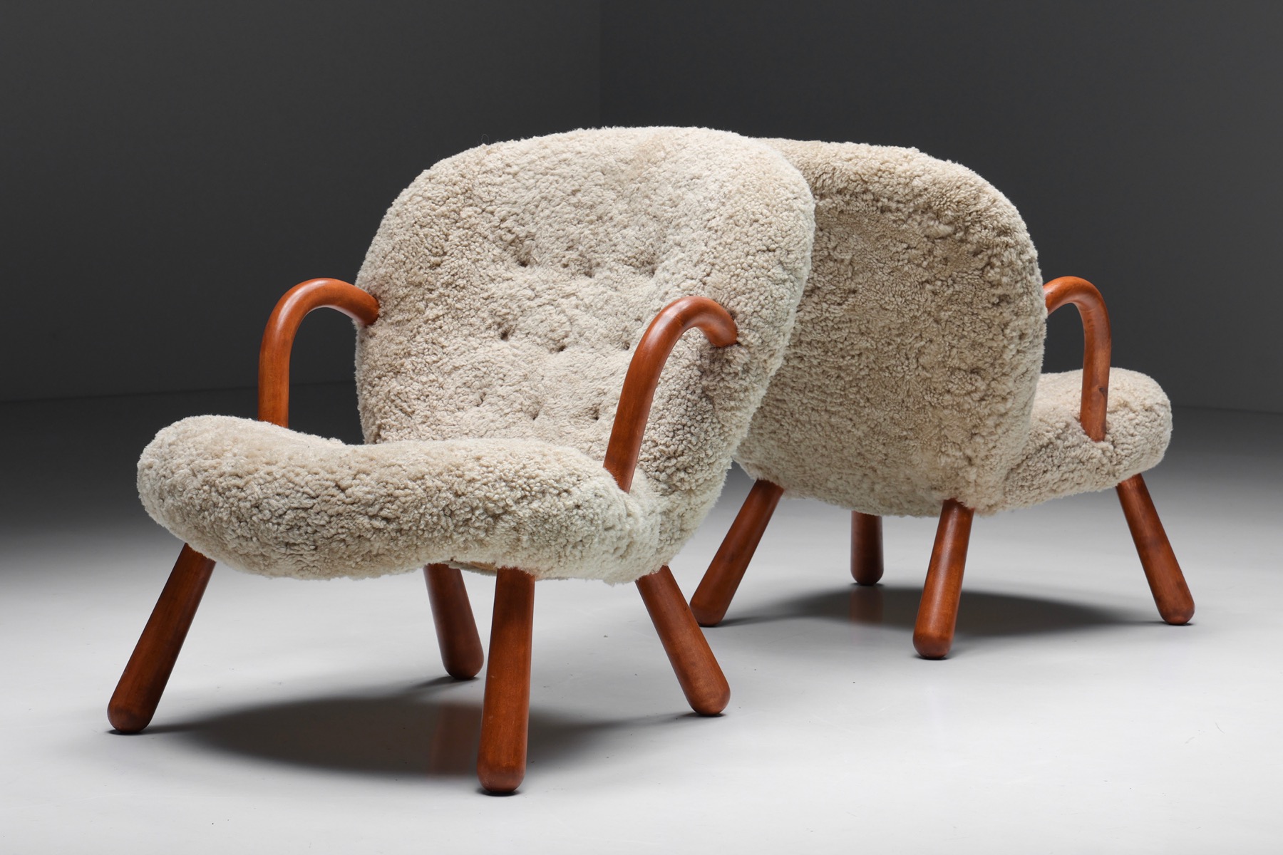 Clam Chair in Sheepskin by Philip Arctander - 1944