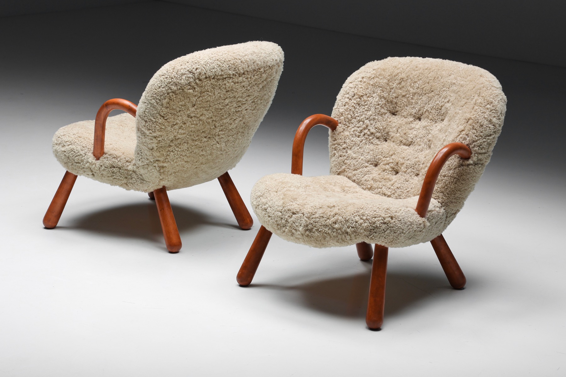 Clam Chair in Sheepskin by Philip Arctander - 1944