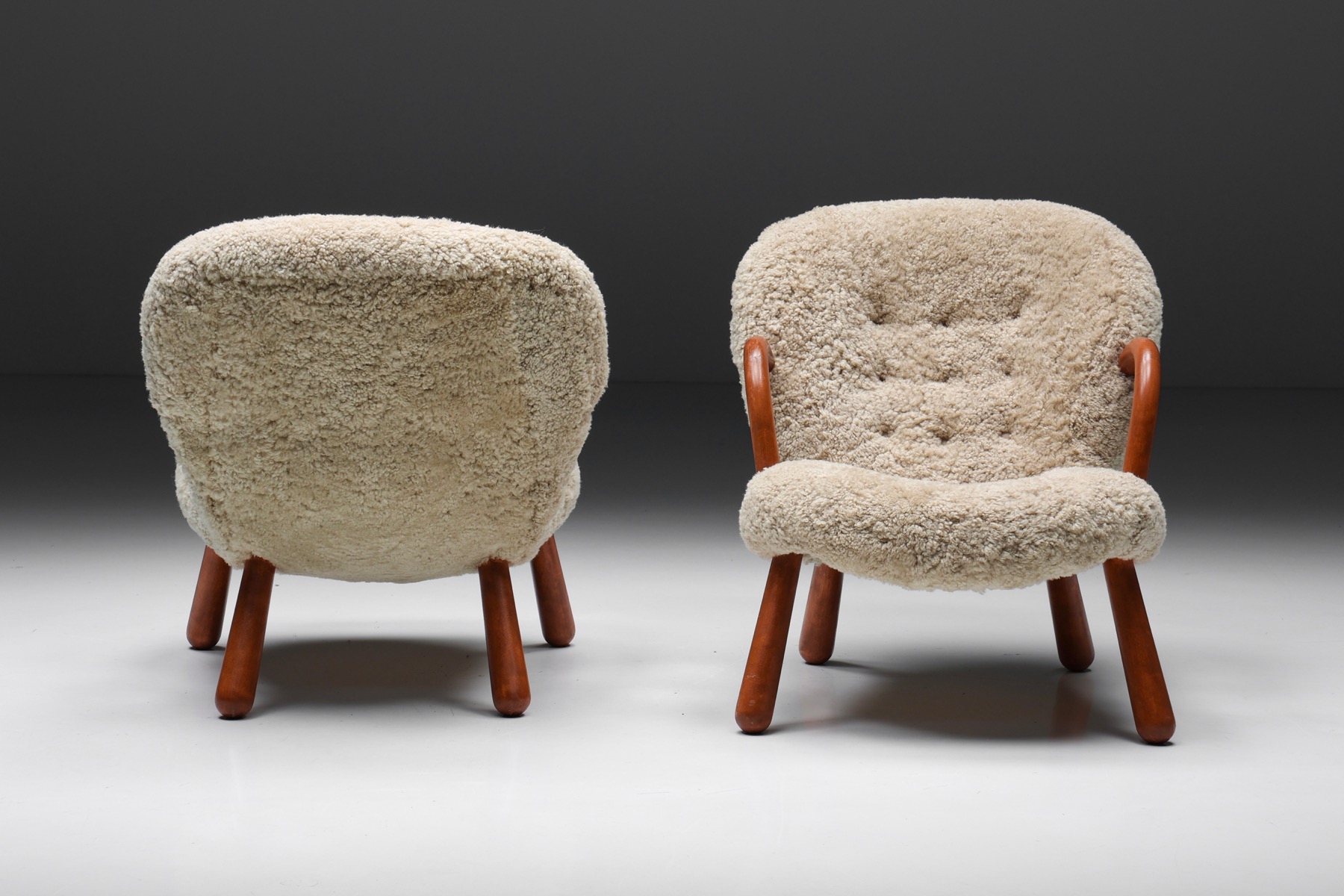Clam Chair in Sheepskin by Philip Arctander - 1944