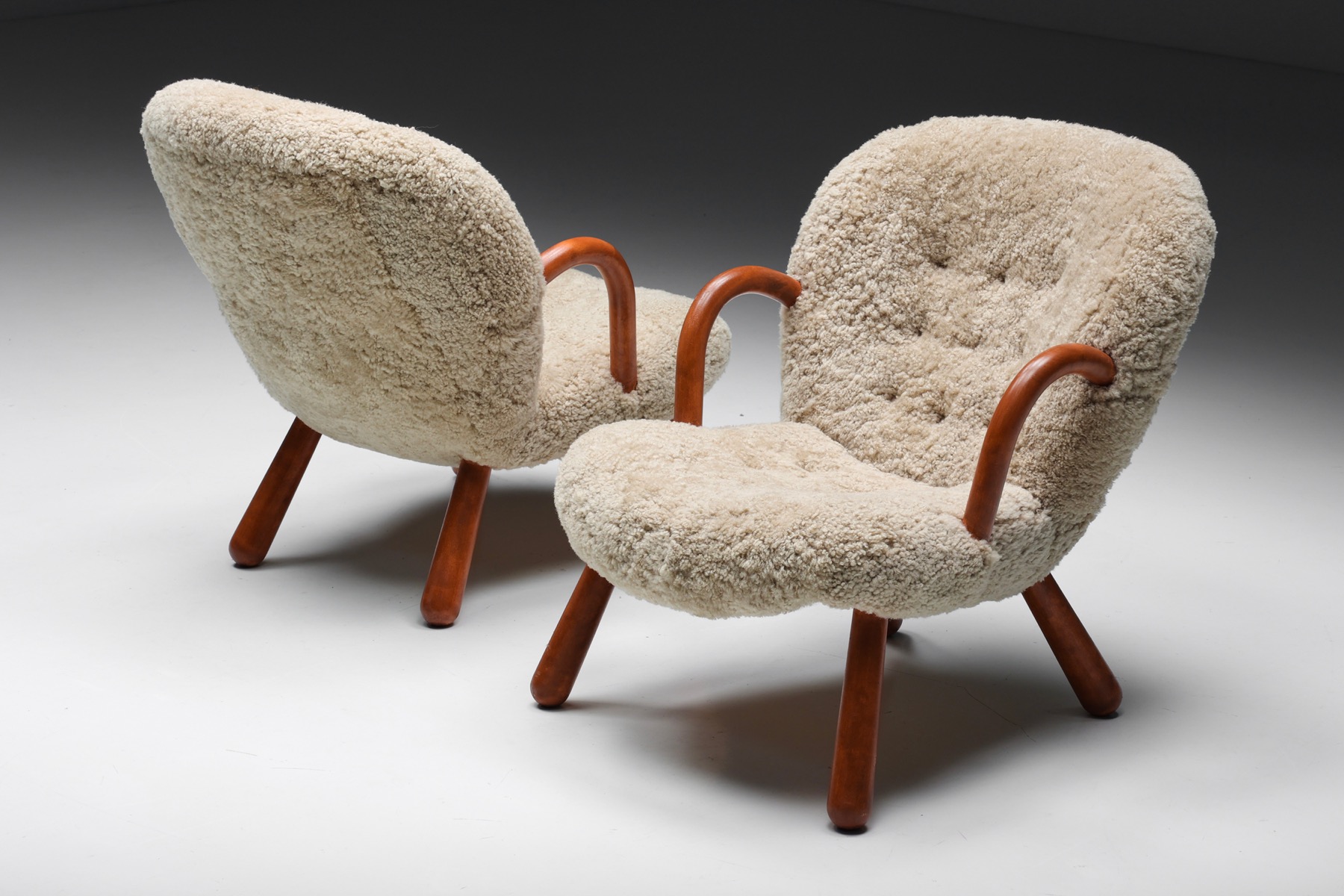 Clam Chair in Sheepskin by Philip Arctander - 1944