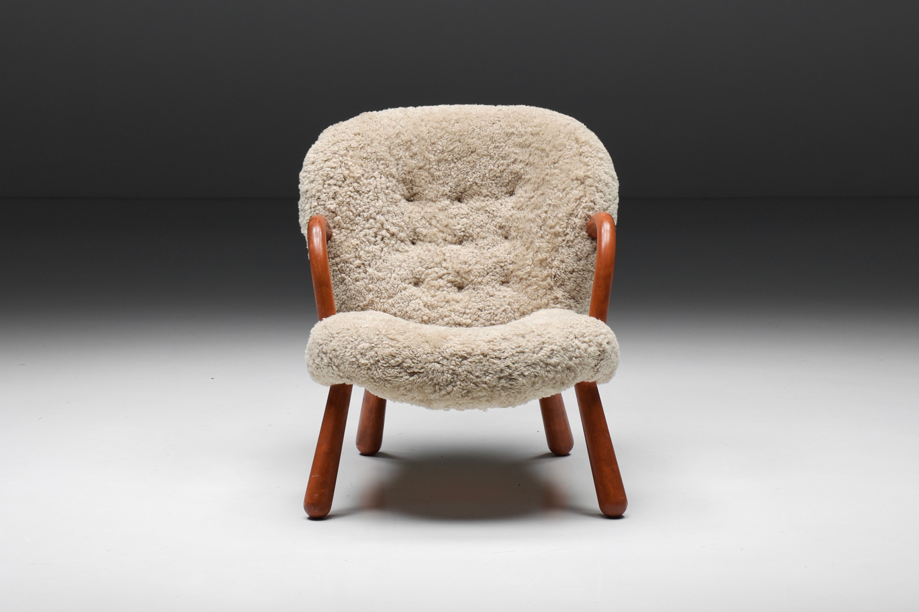 Clam Chair in Sheepskin by Philip Arctander - 1944