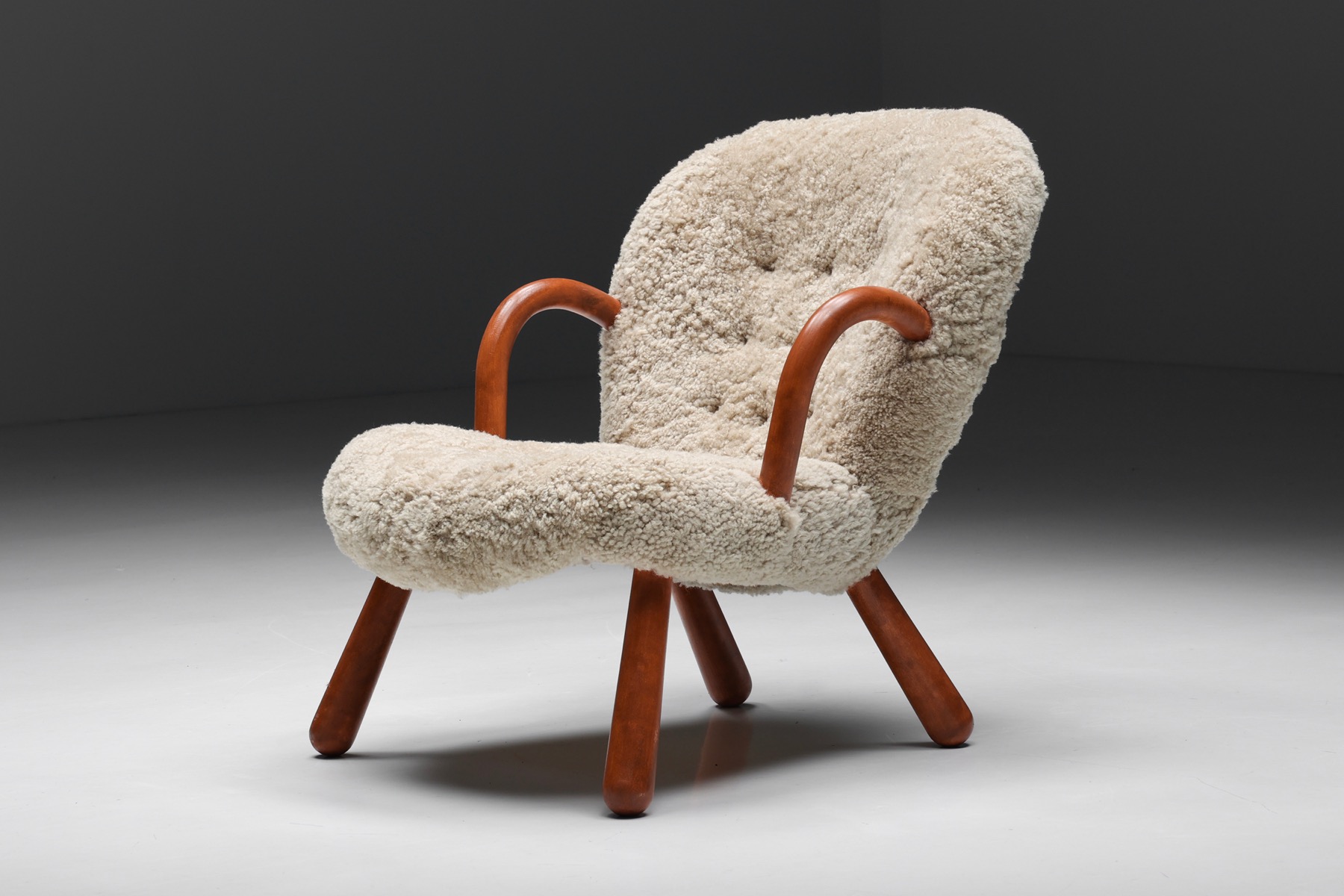 Clam Chair in Sheepskin by Philip Arctander - 1944