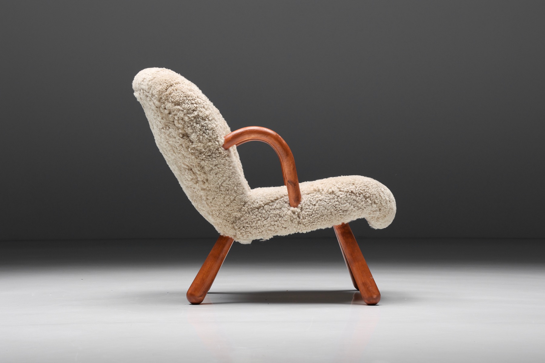 Clam Chair in Sheepskin by Philip Arctander - 1944