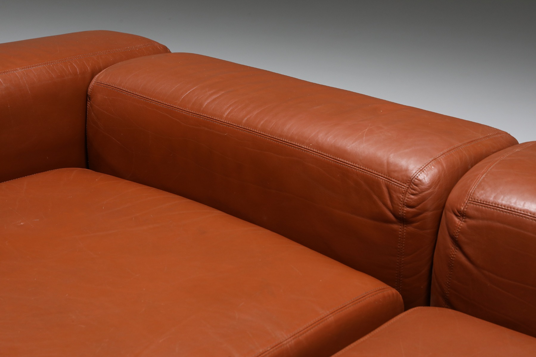 Post-modern Cognac Leather Sofa by Tito Agnoli for Cinova - 1960s