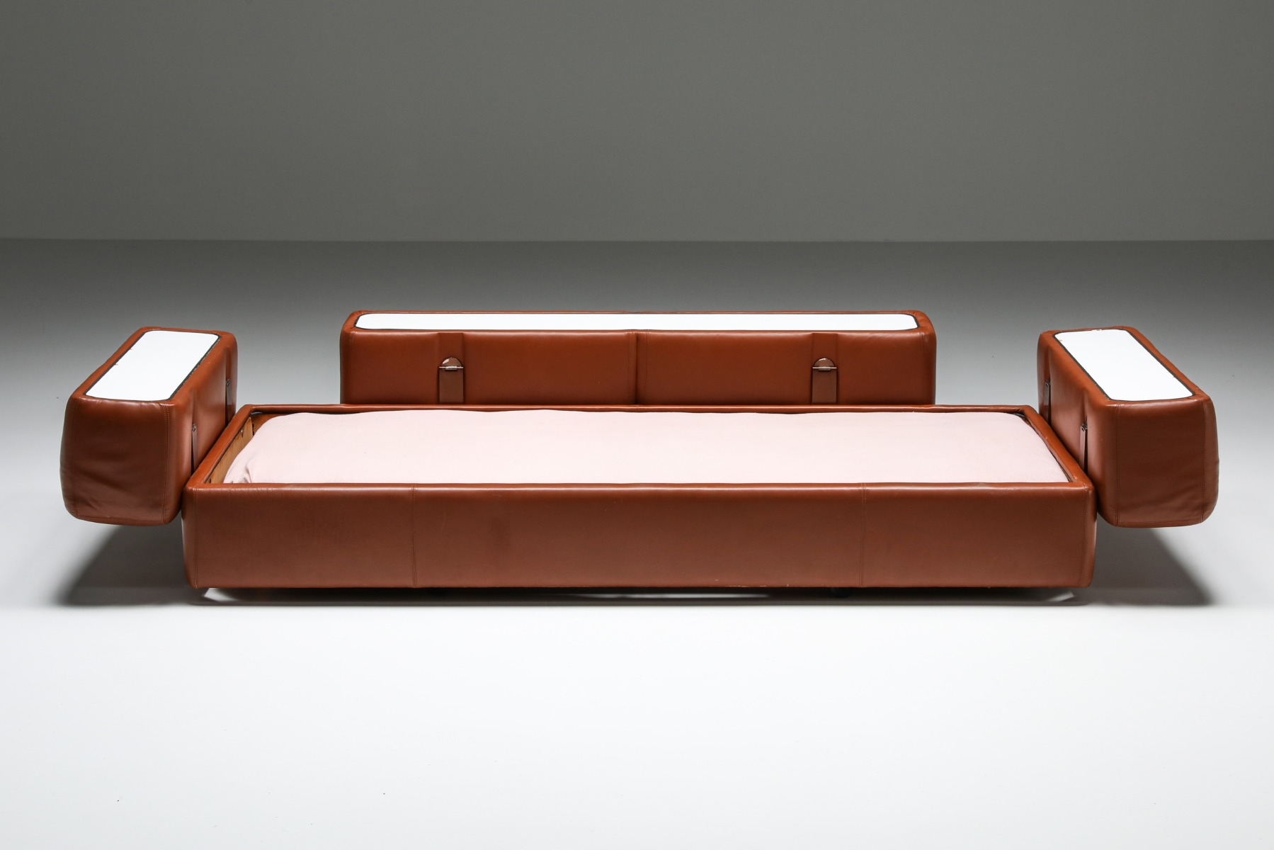 Post-modern Cognac Leather Sofa by Tito Agnoli for Cinova - 1960s