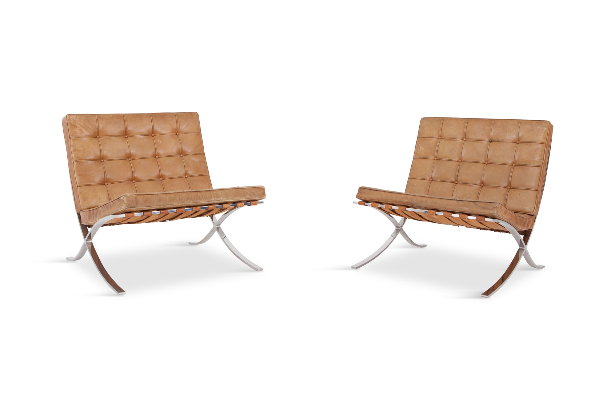 Barcelona Lounge Chairs by Ludwig Mies van der Rohe in Original Cognac Leather - 1960s