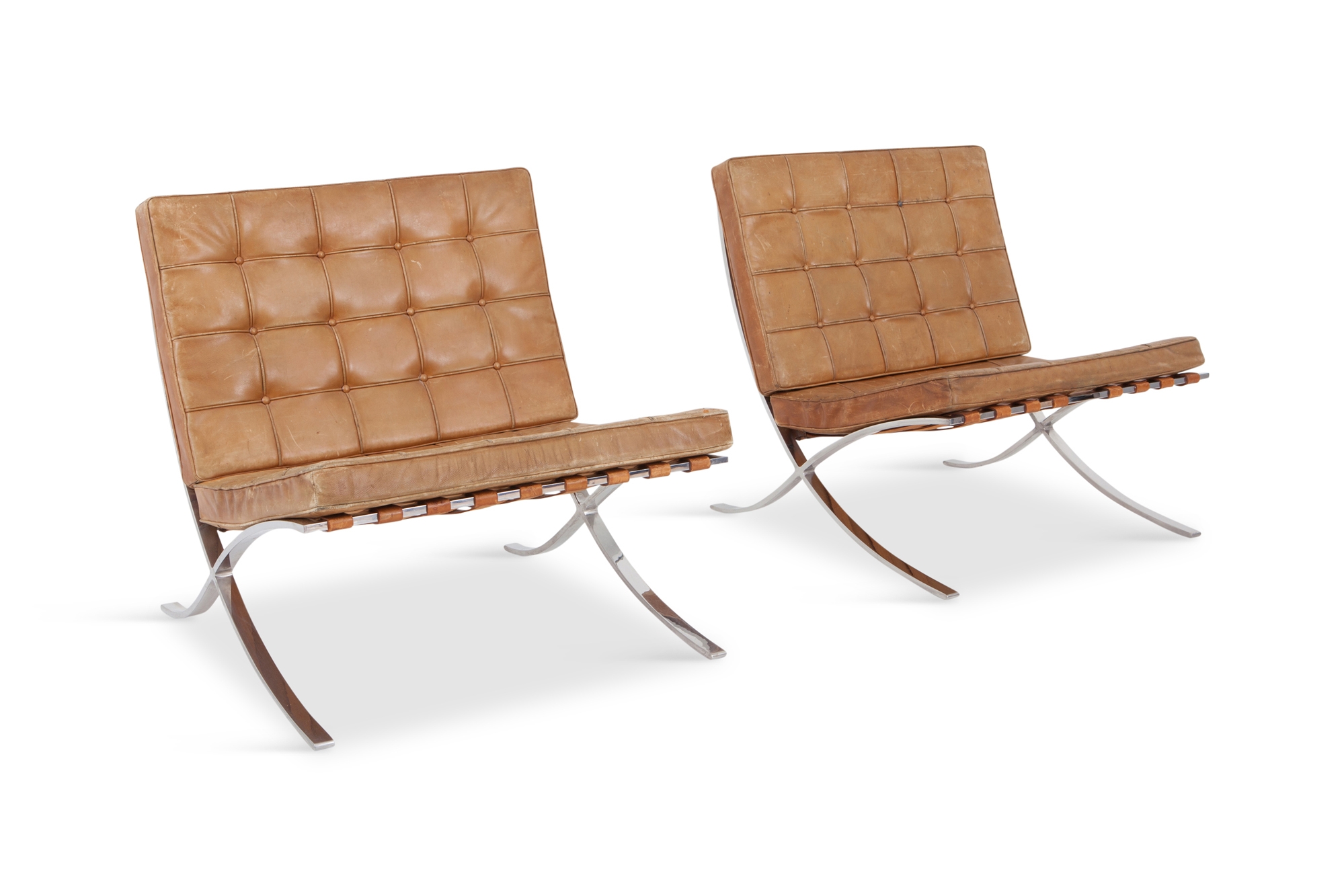 Barcelona Lounge Chairs by Ludwig Mies van der Rohe in Original Cognac Leather - 1960s